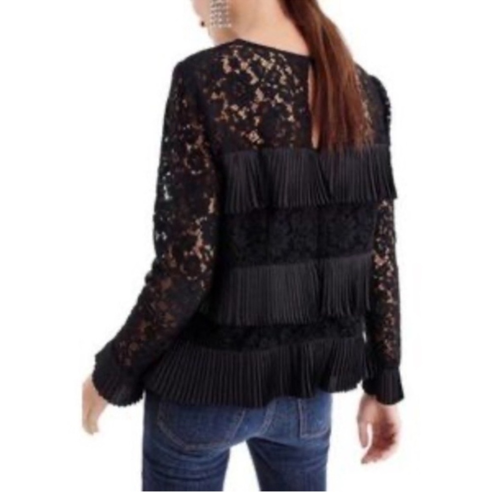 J.Crew Black Lace Tiered Ruffle Long Sleeve Blouse Romantic Chic Women’s Size 6